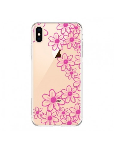 Coque iPhone XS Max Pink Flowers Fleurs Roses Transparente souple - Sylvia Cook