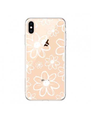 Coque iPhone XS Max Mandala Blanc White Flower Transparente souple - Sylvia Cook