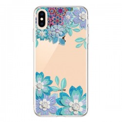 Coque iPhone XS Max Winter Flower Bleu, Fleurs d'Hiver...