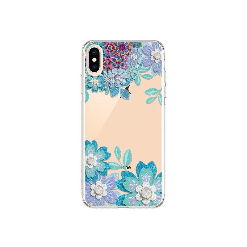 Coque iPhone XS Max Winter Flower Bleu, Fleurs d'Hiver Transparente souple - Sylvia Cook