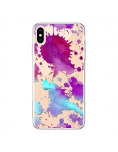 Coque iPhone XS Max Watercolor Splash Taches Bleu Violet...