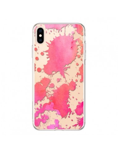 Coque iPhone XS Max Watercolor Splash Taches Rose Orange Transparente souple - Sylvia Cook