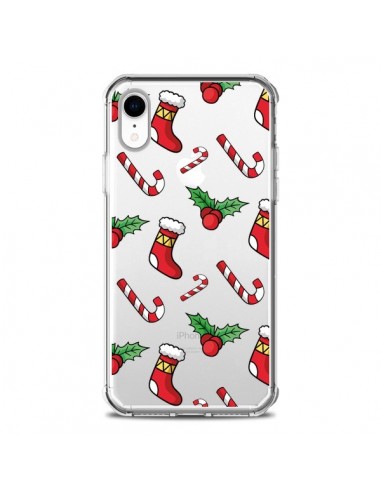 Coque iPhone XR Chaussette Sucre d'Orge Houx de Noël transparente - Nico