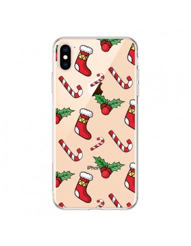 Coque iPhone XS Max Chaussette Sucre d'Orge Houx de Noël transparente - Nico