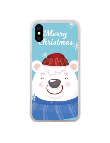 Coque iPhone X et XS Ours Blanc de Noël Merry Christmas - Nico