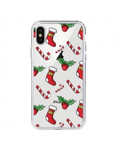 Coque iPhone X et XS Chaussette Sucre d'Orge Houx de Noël...