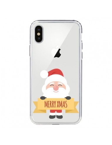 Coque iPhone X et XS Père Noël Merry Christmas transparente - Nico