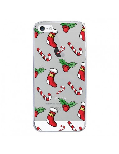 Coque iPhone 5 et 5S et SE Chaussette Sucre d'Orge Houx de Noël transparente - Nico