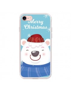 Coque iPhone 7/8 et SE 2020 Ours Blanc de Noël Merry...