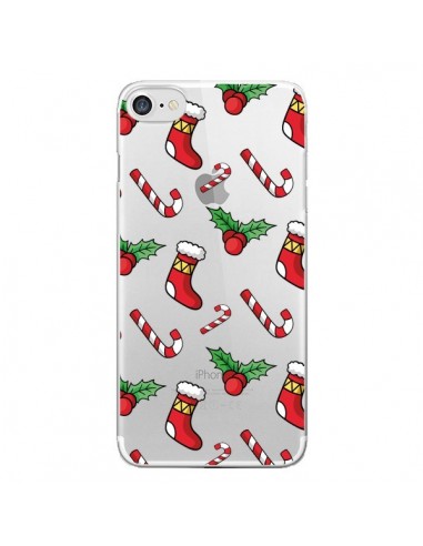 Coque iPhone 7/8 et SE 2020 Chaussette Sucre d'Orge Houx de Noël transparente - Nico