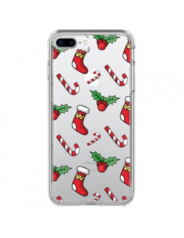 Coque iPhone 7 Plus et 8 Plus Chaussette Sucre d'Orge Houx de Noël transparente - Nico