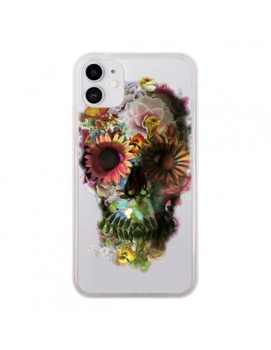 Coque iPhone 11 Skull Flower Tête de Mort Transparente - Ali Gulec