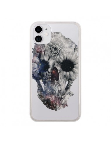 Coque iPhone 11 Floral Skull Tête de Mort Transparente - Ali Gulec