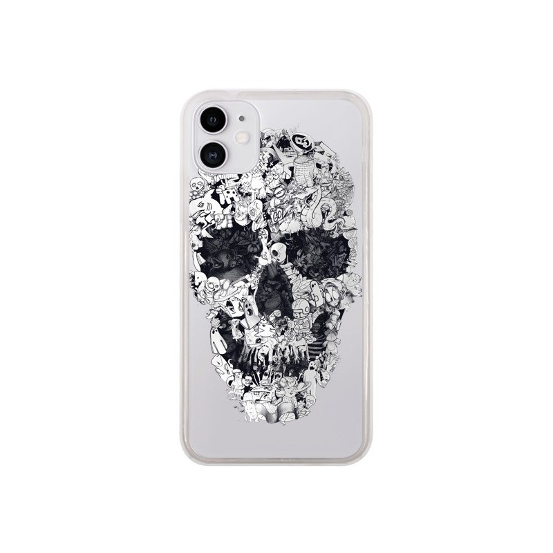 Coque iPhone 11 Doodle Skull Dessin Tête de Mort Transparente - Ali Gulec