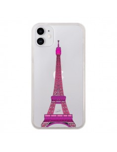 Coque iPhone 11 Tour Eiffel Rose Paris Transparente -...