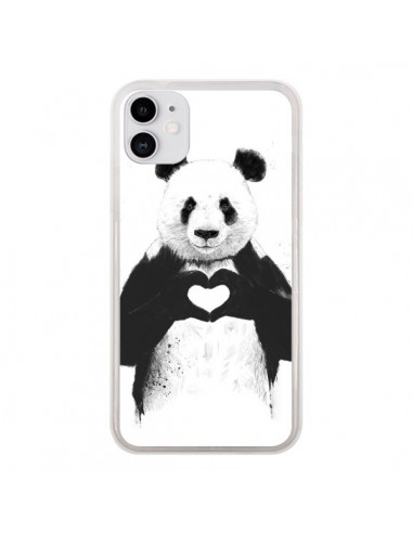 Coque iPhone 11 Panda Amour All you need is love - Balazs Solti