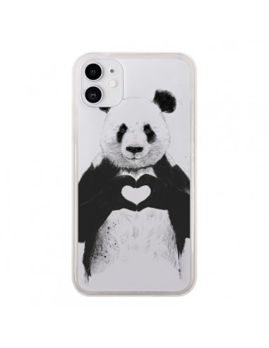 Coque iPhone 11 Panda All You Need Is Love Transparente - Balazs Solti