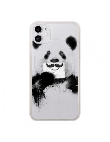 Coque iPhone 11 Funny Panda Moustache Transparente - Balazs Solti