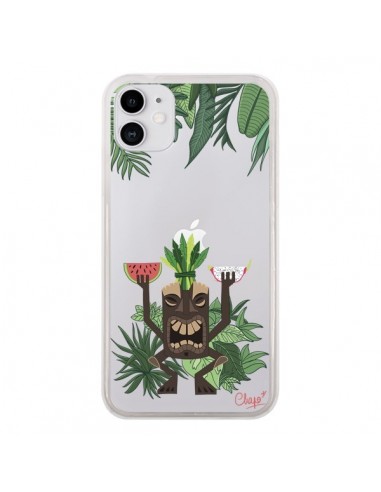 Coque iPhone 11 Tiki Thailande Jungle Bois Transparente - Chapo