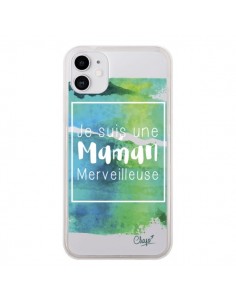 Coque iPhone 11 Je suis une Maman Merveilleuse Bleu Vert...