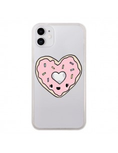 Coque iPhone 11 Donuts Heart Coeur Rose Transparente -...