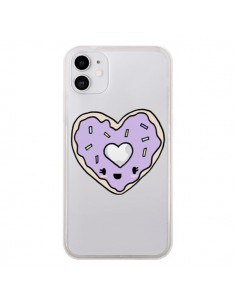 Coque iPhone 11 Donuts Heart Coeur Violet Transparente -...