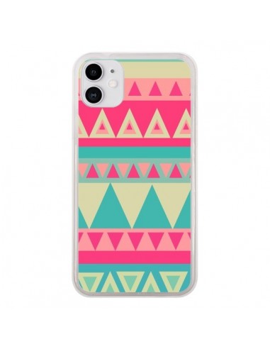 Coque iPhone 11 Azteque Rose Vert - Eleaxart