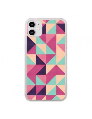 Coque iPhone 11 Azteque Triangle Rose Vert - Eleaxart