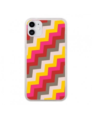 Coque iPhone 11 Lignes Triangle Azteque Rose Rouge - Eleaxart