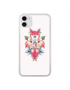 Coque iPhone 11 Tropicales Flamingos Tropical Flamant...