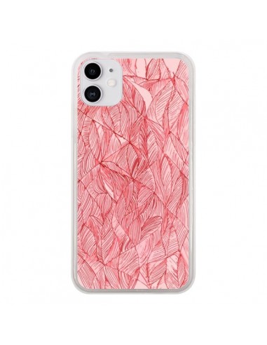 Coque iPhone 11 Courbes Meandre Rouge Cerise -  Léa Clément