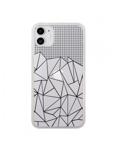 Coque iPhone 11 Lignes Grille Grid Abstract Noir Transparente - Project M