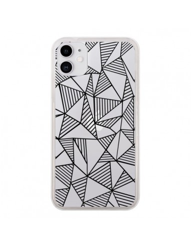 Coque iPhone 11 Lignes Grilles Triangles Grid Abstract Noir Transparente - Project M