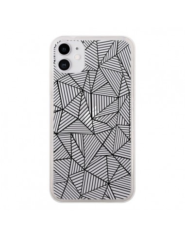 Coque iPhone 11 Lignes Grilles Triangles Full Grid Abstract Noir Transparente - Project M