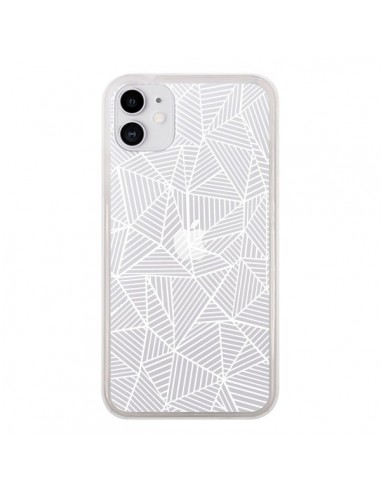 Coque iPhone 11 Lignes Grilles Triangles Full Grid Abstract Blanc Transparente - Project M