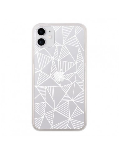 Coque iPhone 11 Lignes Grilles Triangles Grid Abstract Blanc Transparente - Project M