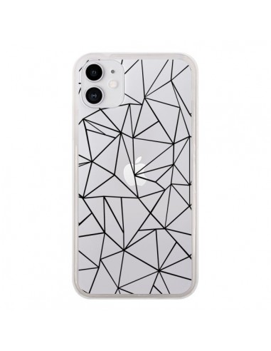 Coque iPhone 11 Lignes Triangles Grid Abstract Noir Transparente - Project M