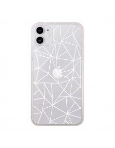 Coque iPhone 11 Lignes Triangles Grid Abstract Blanc...