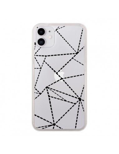 Coque iPhone 11 Lignes Points Abstract Noir Transparente - Project M