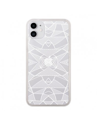 Coque iPhone 11 Lignes Miroir Grilles Triangles Grid Abstract Blanc Transparente - Project M