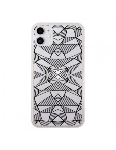 Coque iPhone 11 Lignes Miroir Grilles Triangles Grid Abstract Noir Transparente - Project M