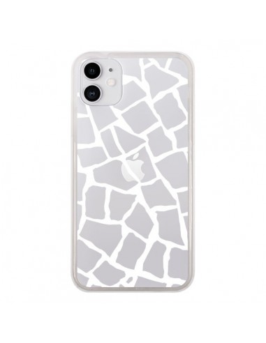 Coque iPhone 11 Girafe Mosaïque Blanc Transparente - Project M