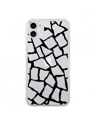 Coque iPhone 11 Girafe Mosaïque Noir Transparente - Project M