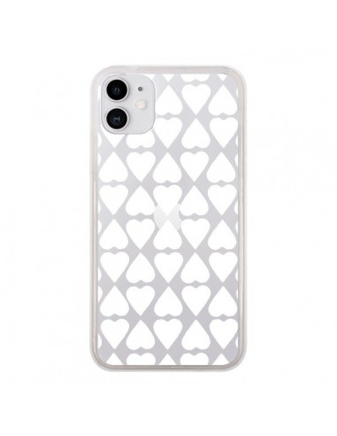 Coque iPhone 11 Coeurs Heart Blanc Transparente - Project M