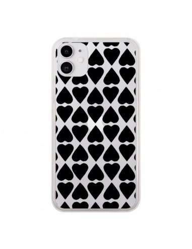 Coque iPhone 11 Coeurs Heart Noir Transparente - Project M