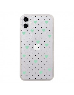 Coque iPhone 11 Point Coeur Mint Bleu Vert Pin Point...