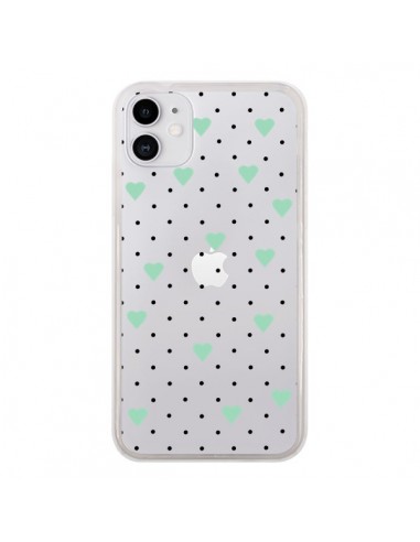 Coque iPhone 11 Point Coeur Mint Bleu Vert Pin Point Heart Transparente - Project M