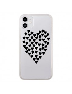Coque iPhone 11 Coeurs Heart Love Noir Transparente -...