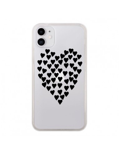 Coque iPhone 11 Coeurs Heart Love Noir Transparente - Project M