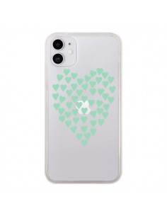 Coque iPhone 11 Coeurs Heart Love Mint Bleu Vert...